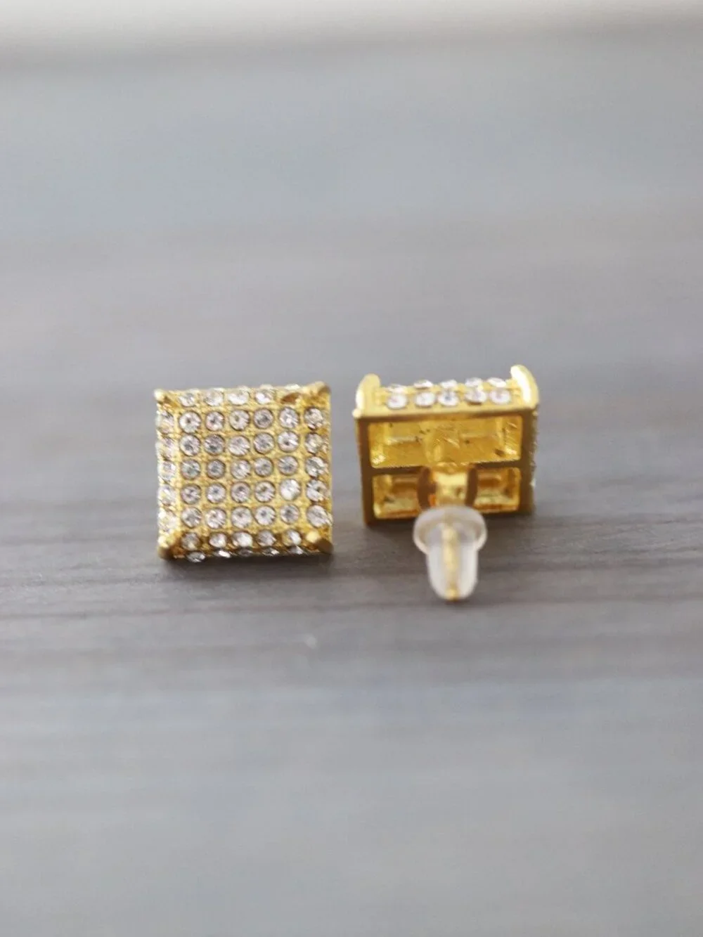 12mm Square Pave Style with Side Stones CZ Diamonds Stud Earrings Silver Plated